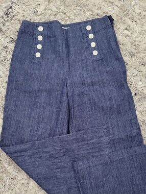 LOFT High-Rise Wide-Leg Jeans with Front Button Detail - Indigo